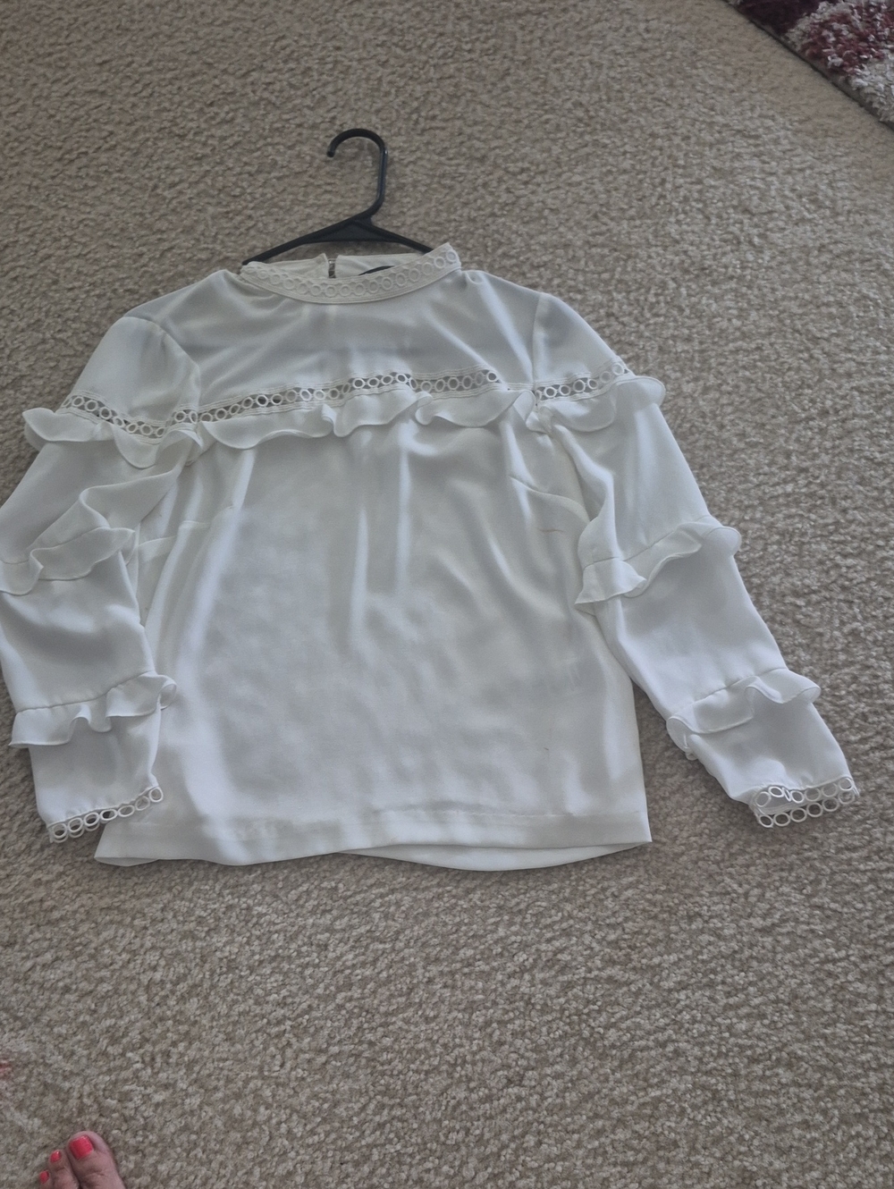 J. Crew White Ruffle Lace-Trim Blouse